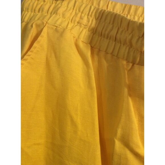 Zac & Rachel Yellow Capri Pants Elastic Waist Large Legs Linen Blend XL - Picture 2 of 5